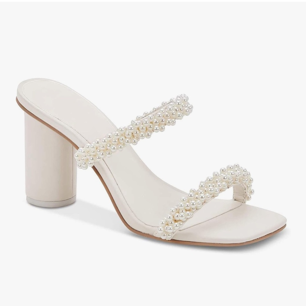 Elegant Pearl-Embellished White Heels